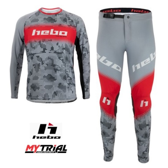 Completo Maglia e Pantalone HEBO RACE PRO (Grigio-Rosso)