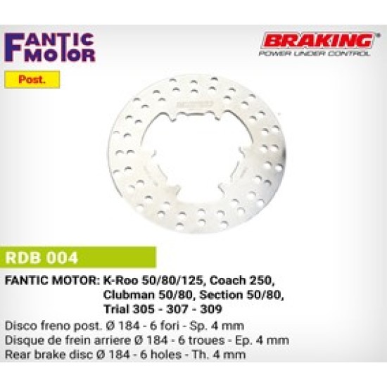 Disco Freno Posteriore  FANTIC 305,307,309, KROO